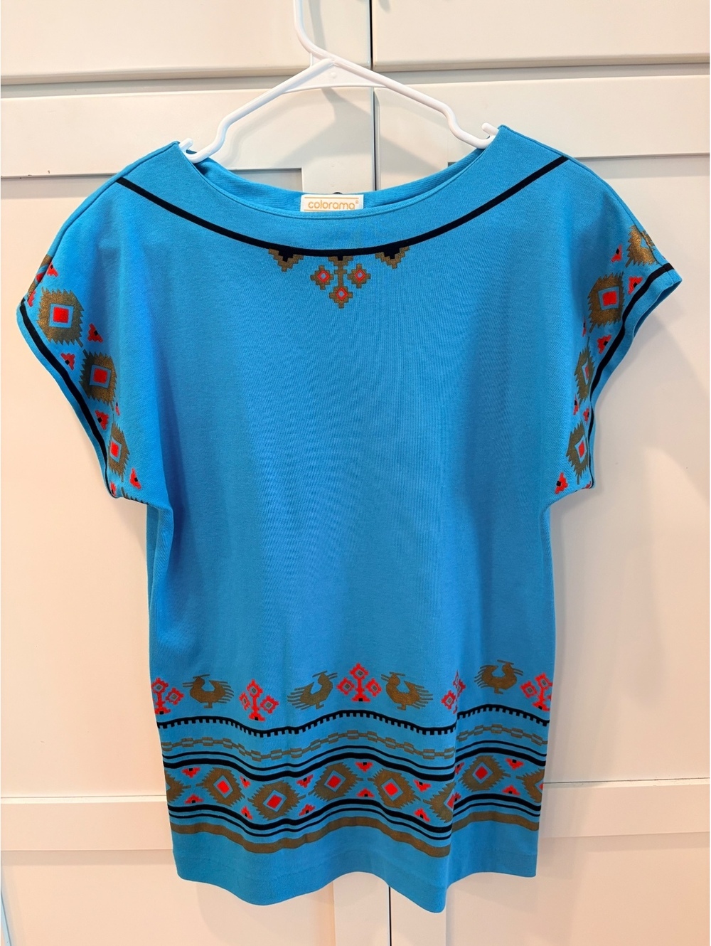 Vintage Colorama 80s/90s Southwestern/Native Turquoise Graphic Top (M)